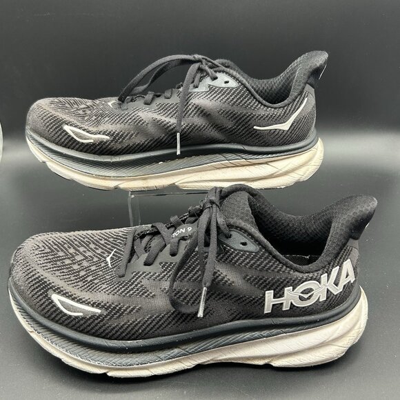 Hoka One One Clifton 9 Shoes Womens Size 9 D Wide Black White Running Sneakers - Picture 1 of 7